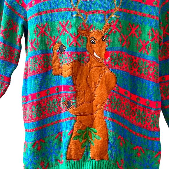 Blizzard Bay NUDE-olph the Body Builder Reindeer Ugly Christmas Sweater Size Med - Picture 5 of 6